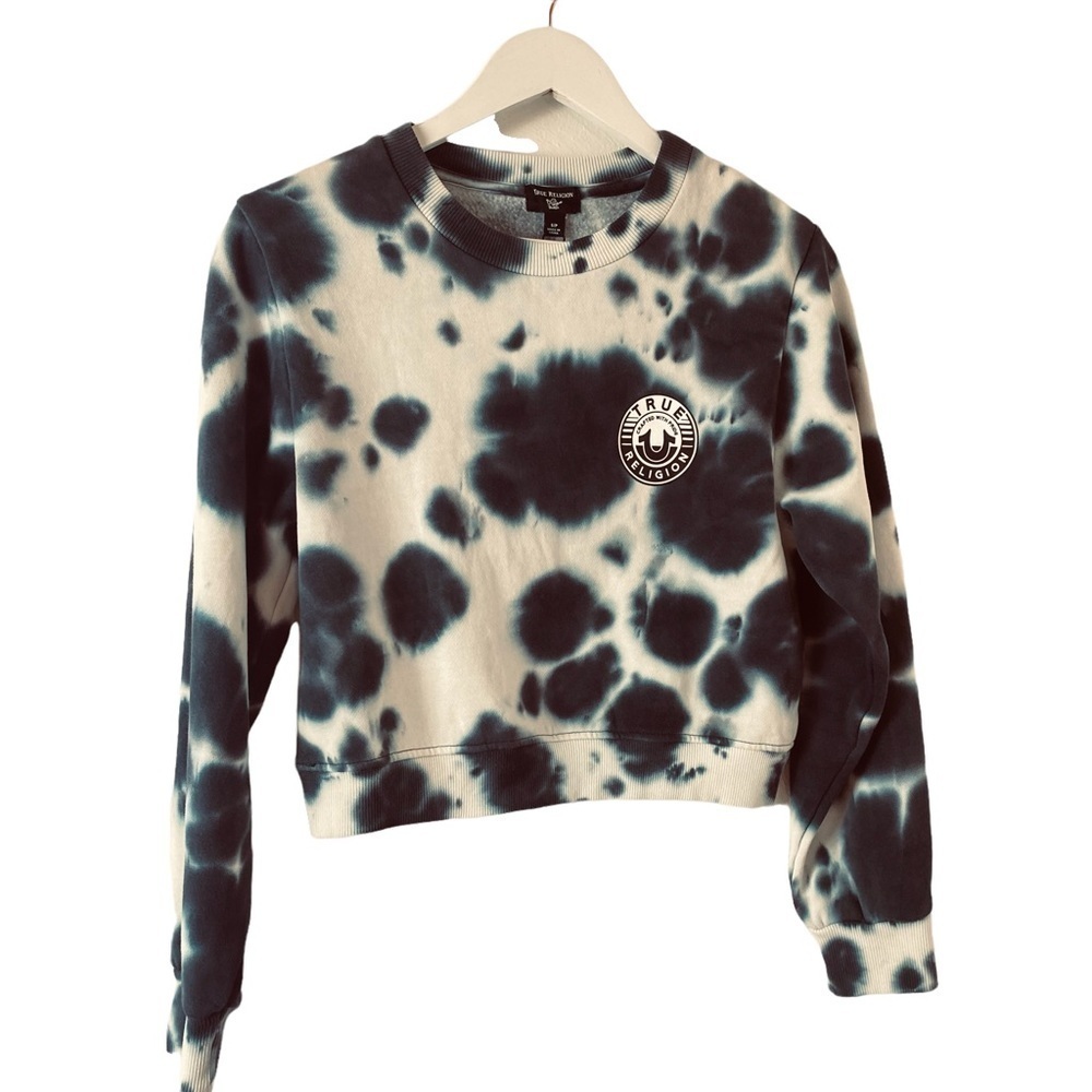 True Religion Girl Sunset Tie Dye Blue/White Crew Neck Sweatshirt. Sz S/P